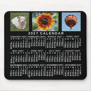 Mousepad Calendário Mensal do Ano 2027 Preto Personalizado