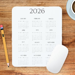 Mousepad Calendário Mini Minimalista Moderno de 2026