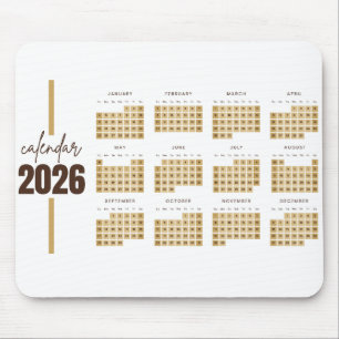 Mousepad Calendário Minimalista Dourado 2026
