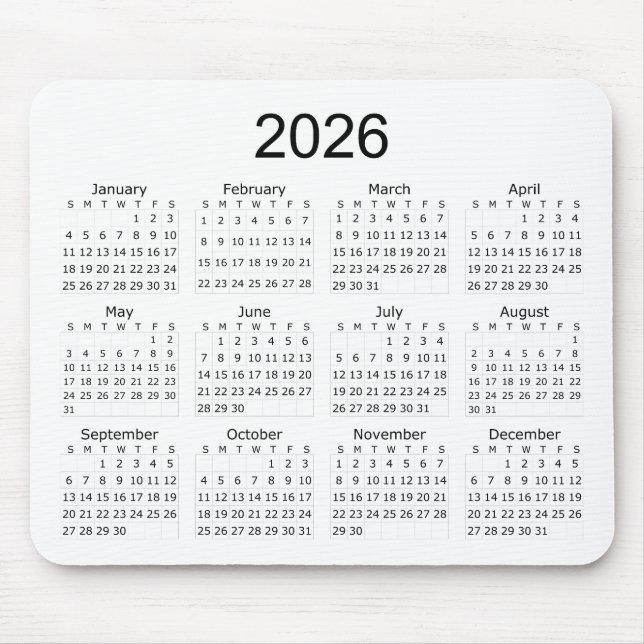 Mousepad Calendário Minimalista Simples 2026 (Frente)