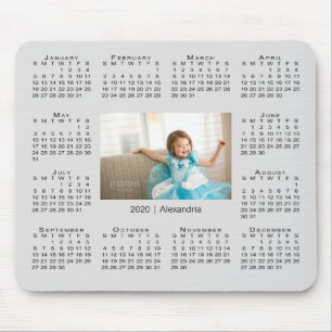Mousepad Calendário moderno 2020 Foto e nome na Cinza