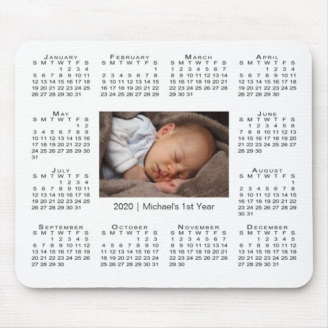 Mousepad Calendário moderno 2020 Sua Foto e Nome em Branco (Frente)