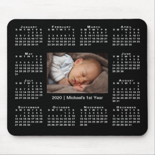 Mousepad Calendário moderno 2020 Sua foto e nome em preto