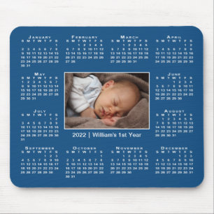Mousepad Calendário moderno 2022 Seu nome de foto em azul