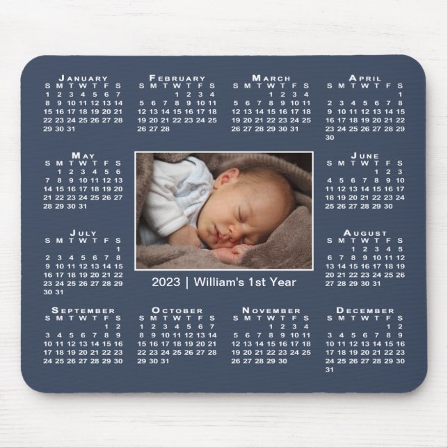 Mousepad Calendário moderno 2023 Seu nome de foto no Marinh (Frente)