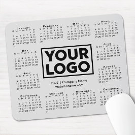 Mousepad Calendário Moderno 2027 Empresa Logotipo Cinza