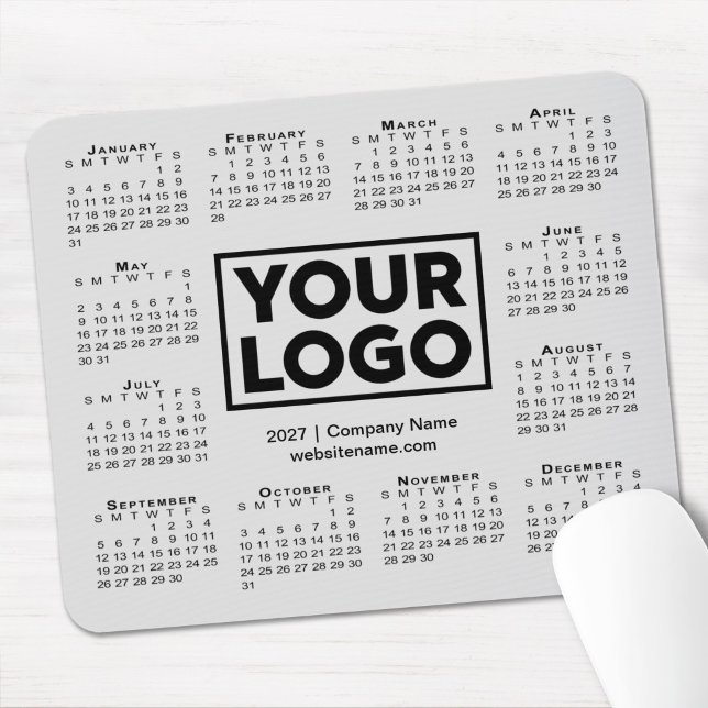 Mousepad Calendário Moderno 2027 Empresa Logotipo Cinza (Modern 2027 Calendar Business Company Logo Gray Mouse Pad in situ)