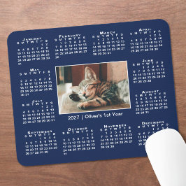 Mousepad Calendário Moderno 2027 Sua Foto Nome em Azul Mari