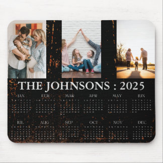 Mousepad Calendário Moderno 3 Fotos 2025 Personalizado 12 M