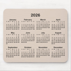 Mousepad Calendário Moderno Bege e Preto
