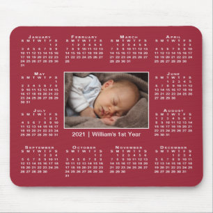Mousepad Calendário moderno de 2021 Seu nome de foto no Bu