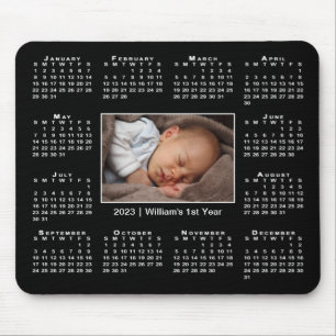 Mousepad Calendário moderno de 2023 Seu nome de foto em pre