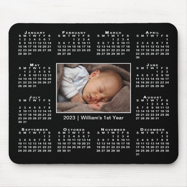 Mousepad Calendário moderno de 2023 Seu nome de foto em pre (Frente)