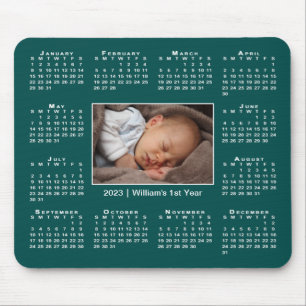 Mousepad Calendário moderno de 2023 Seu nome de foto no loc
