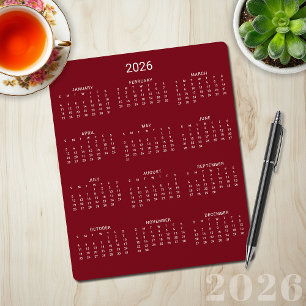 Mousepad Calendário Moderno Minimalista da Borgonha da Borg