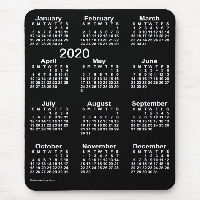 Mousepad Calendário Neon White Large Impressão 2020 por Jan (Frente)