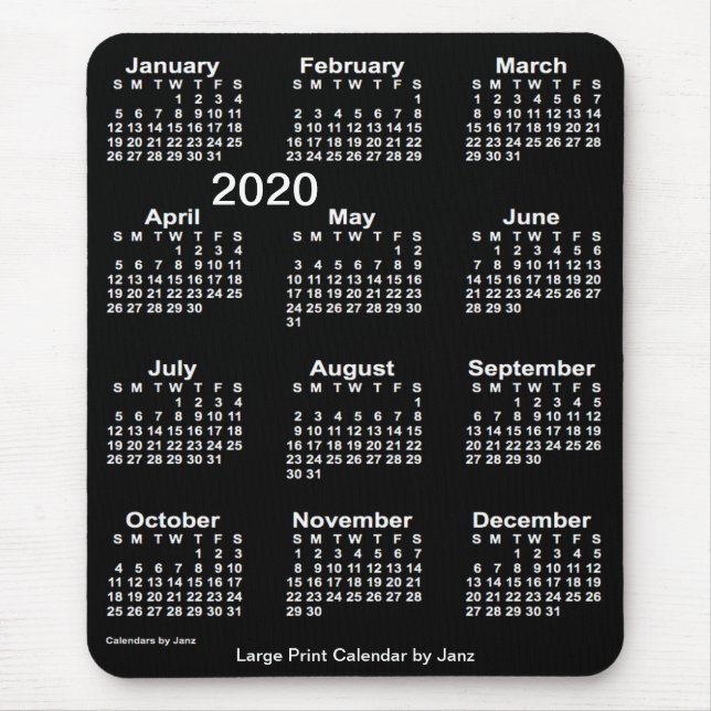 Mousepad Calendário Neon White Large Impressão de 2020 por  (Frente)