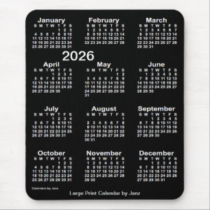 Mousepad Calendário Neon White Large Impressão de 2026 por
