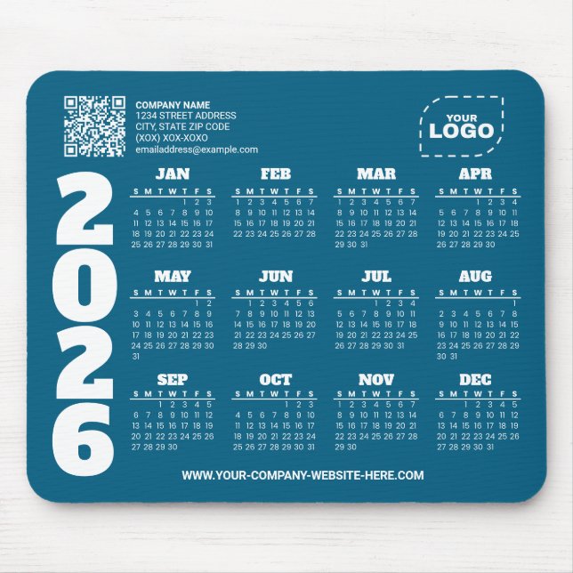 Mousepad Calendário Personalizado 2026 Negócios Código QR M (Frente)