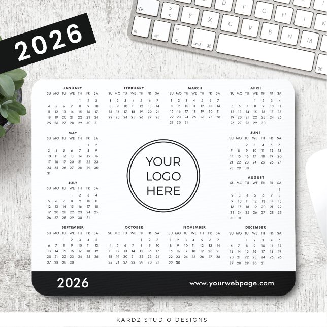 Mousepad Calendário Personalizado 2026 Negócios Logotipo Mo (Customize with your business logo and webpage or business name.)