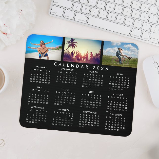 Mousepad Calendário Personalizado de Colagem de Fotos 2024 (Criador carregado)