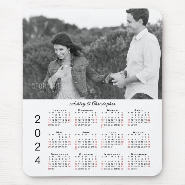 Mousepad Calendário Personalizado de Nomes de Foto 2024 (Frente)