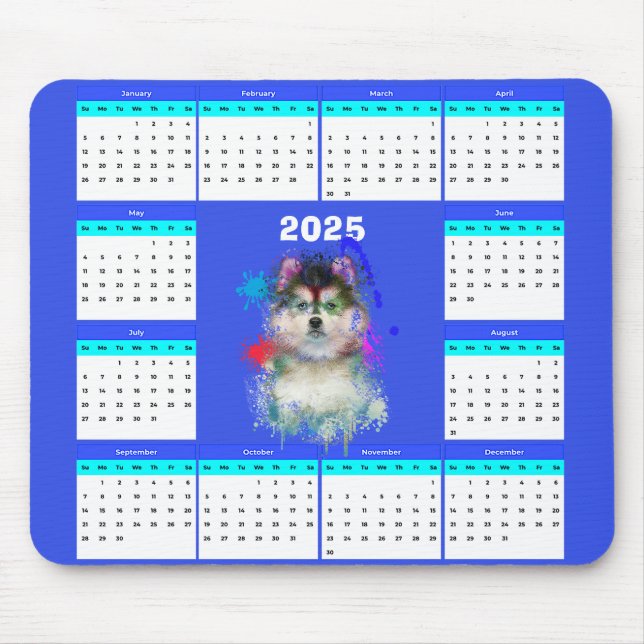 Mousepad Calendário Personalizável de Cachorro Pomsky (Frente)