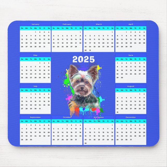 Mousepad Calendário Personalizável de Cachorros do Yorkie-C (Frente)