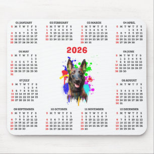 Mousepad Calendário Personalizável do Cão Malinois Fofo
