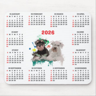 Mousepad Calendário Personalizável do Cão Schnauzer Fofo