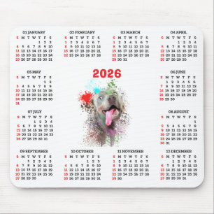 Mousepad Calendário Personalizável do Cão Weimaraner Fofo 