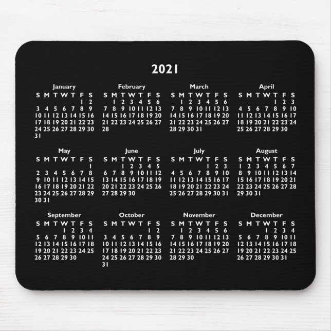 Mousepad Calendário Personalizável Preto e Branco 2021 (Frente)