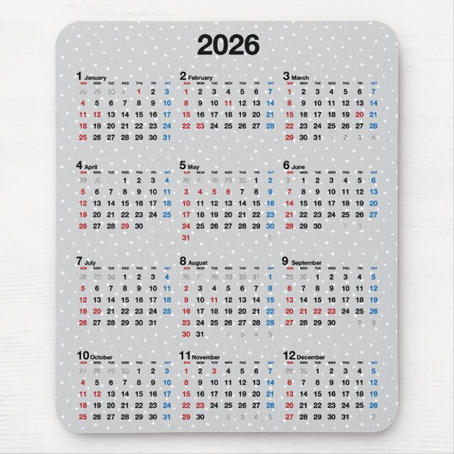 Mousepad Calendário Pontilhado Cinza 2027 (Frente)