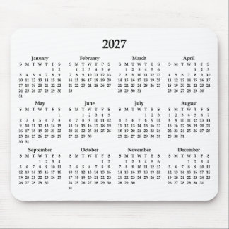 Mousepad Calendário Preto 2027 em Branco