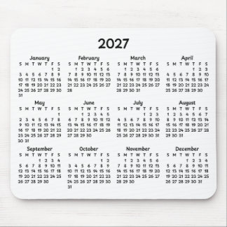 Mousepad Calendário Preto Caprichoso 2027 em Branco