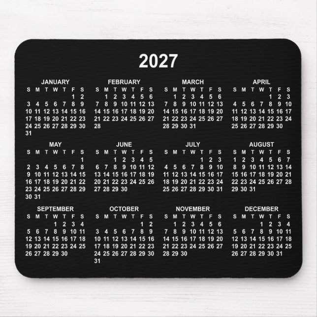 Mousepad Calendário Preto e Branco 2027 (Frente)