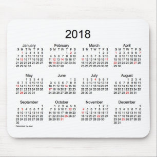 Mousepad Calendário preto e branco do feriado 2018 por Jan