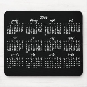 Mousepad Calendário Preto E Branco Elegante 2024