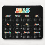 Mousepad Calendário preto Hippie 2025 dos 60 anos<br><div class="desc">Um calendário do mousepad de vintage retró para o ano de 2025.</div>