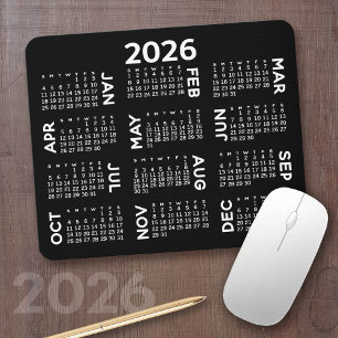 Mousepad Calendário - preto moderno e branco simples