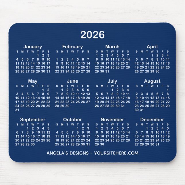 Mousepad Calendário Promocional Azul Marinho e Branco (Frente)