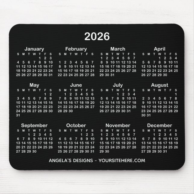Mousepad Calendário Promocional Preto e Branco (Frente)