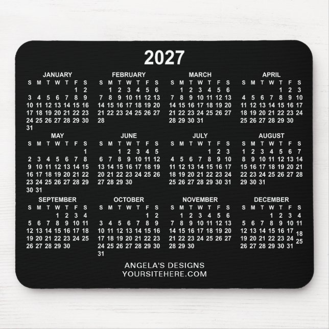 Mousepad Calendário Promocional Preto e Branco 2027 (Frente)