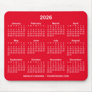 Mousepad Calendário Promocional Vermelho e Branco