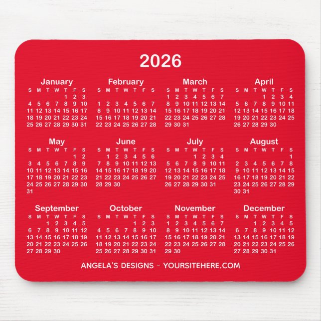 Mousepad Calendário Promocional Vermelho e Branco (Frente)