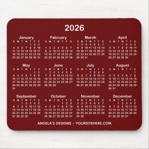 Mousepad Calendário Promocional Vermelho Escuro e Branco