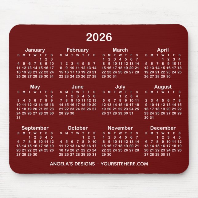 Mousepad Calendário Promocional Vermelho Escuro e Branco (Frente)