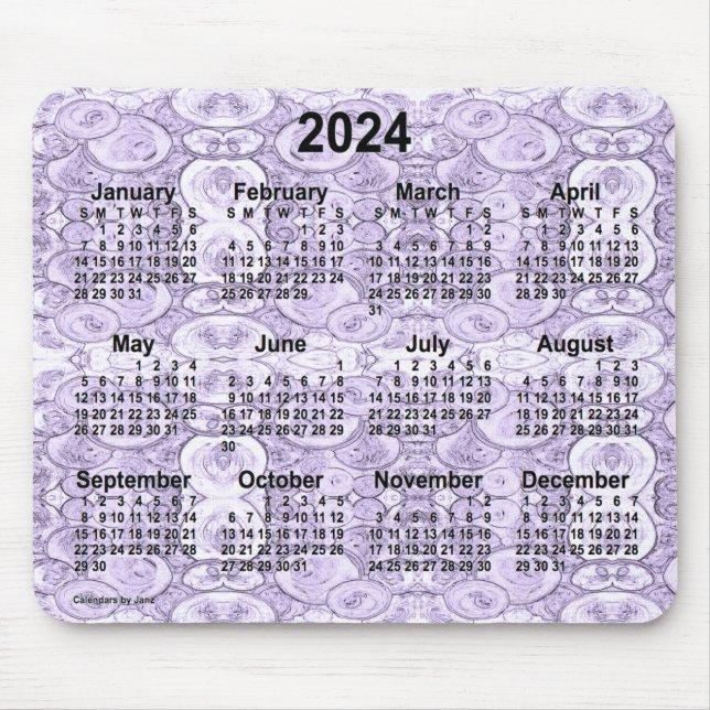 Mousepad Calendário Púrpura 2024 de pequenas bolhas em Janz (Frente)