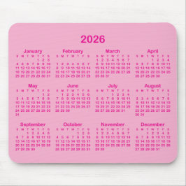 Mousepad Calendário Rosa Claro e Vibrante 2026