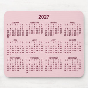 Mousepad Calendário Rosa e Borgonha 2027